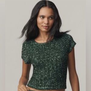 Anthropologie Maeve NWT sequin tee shaded moss